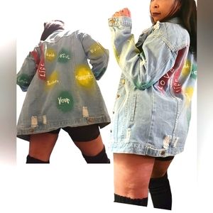 Denim Jacket Large size one of a kind. Handcrafted. Hand Designed.